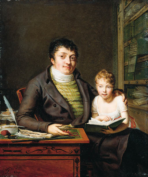 Portrait of a Gentleman and his Daughter reading in an Interior